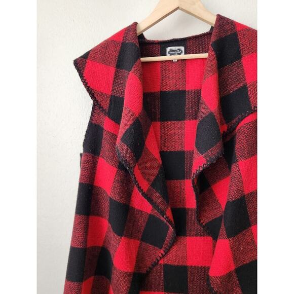 Mud Pie red black buffalo plaid cape OS sleeveless blanket vest - Picture 8 of 8